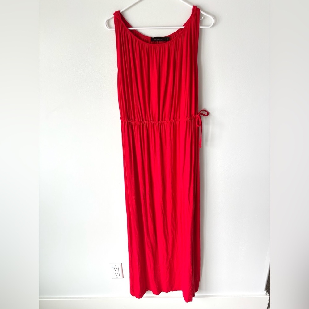 The Limited Red Jersey Knit Maxi Dress Cinched Waist Sleeveless Flowy Stretchy